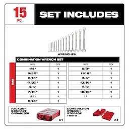 15pc SAE Combination Wrench Set with PACKOUT™ Compact Organizer