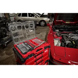 1/2” Drive Ratchet and Socket Set w/ Low-Profile PACKOUT Low-Profile Organizer