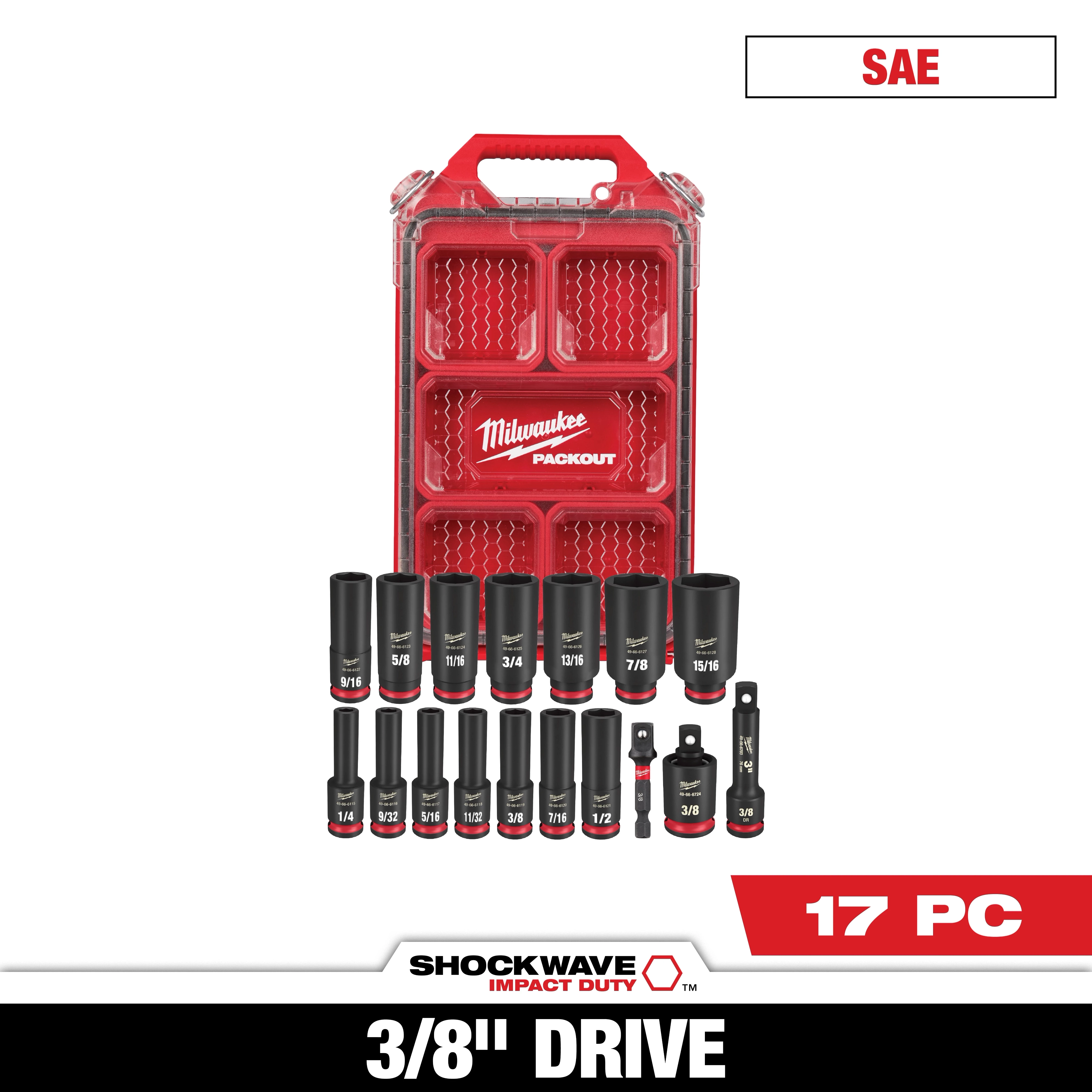 SHOCKWAVE Impact Duty 3/8 in. Drive SAE Deep Well Impact PACKOUT Socket Set  17 Piece