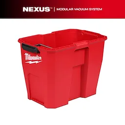 The NEXUS™ 12 Gallon Wet/Dry Vacuum Tank is a red, modular vacuum tank featuring integrated handles and a large rectangular opening. The logo is visible on the side.