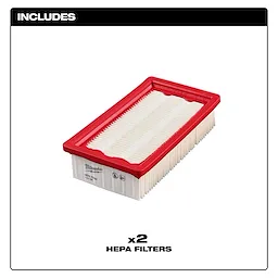 This image shows a rectangular HEPA Filter (2PK) with a red frame and white pleated filter material. The text at the bottom indicates that two HEPA filters are included in the package.