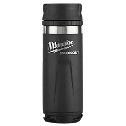 The PACKOUT 18oz Insulated Bottle with Sip Lid features a black and stainless steel design with Milwaukee branding.