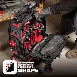 The App%20Shot%20Overlay product photo features a black and red tool backpack with organized handheld tools and a reinforced structure.