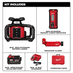 M18™ Red Exterior Rotary Laser Level Kit w/ Receiver Includes