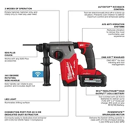 M18 FUEL™ 1" SDS Plus Rotary Hammer w/ ONE-KEY™ Dust Extractor Kit