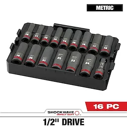 SHOCKWAVE Impact Duty 1/2 in. Drive Metric Deep Well Impact Socket Set  16 Piece