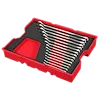 Image of a 15PC SAE Combination Wrench Set with Tray for PACKOUT™ Drawers. The set includes fifteen wrenches neatly organized in a black foam tray with a red plastic outer casing.