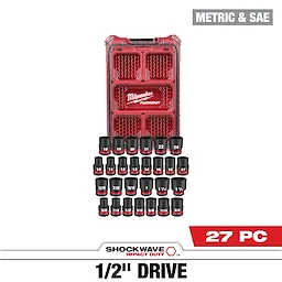 SHOCKWAVE Impact Duty 1/2 in. Drive Metric and SAE Standard Impact PACKOUT Socket Set  27 Piece