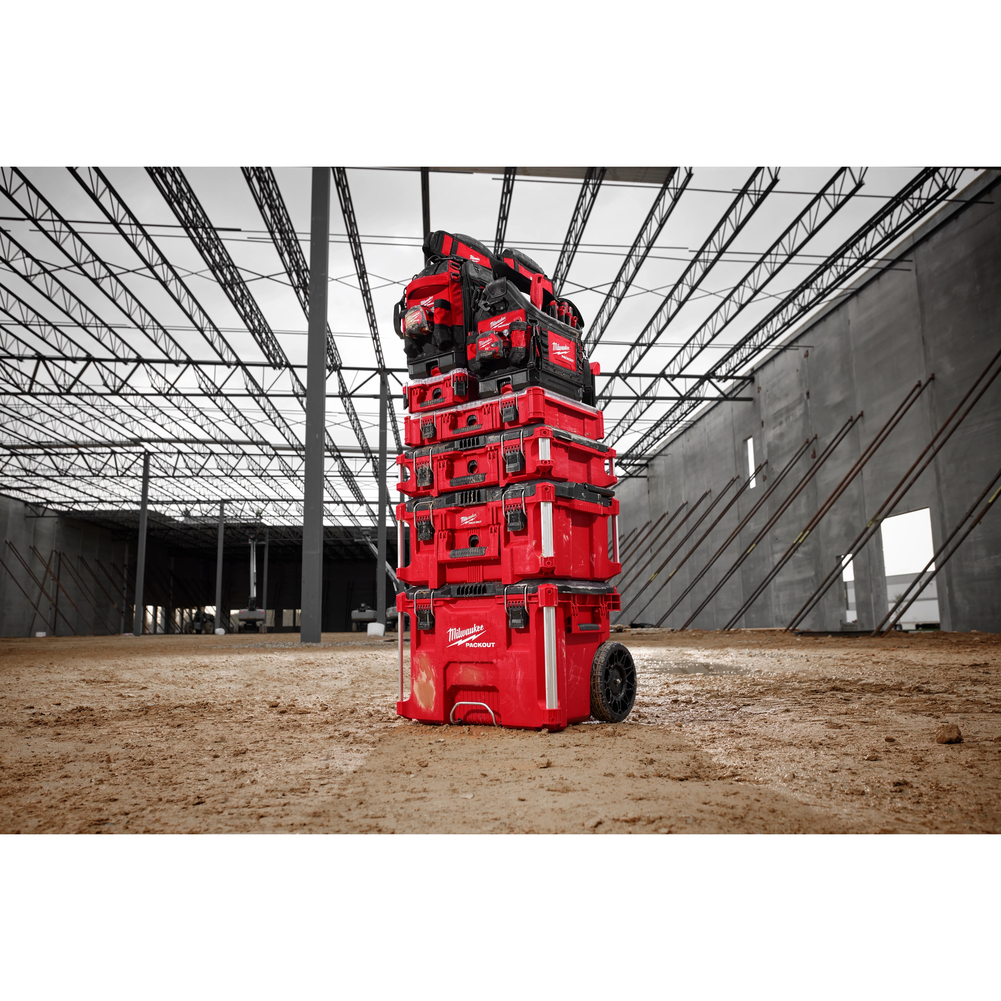 Image of the Milwaukee PACKOUT Modular Storage System on a jobsite