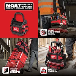 Hover Image showcases a durable modular storage system with a tear-resistant material, reinforced structure, and 50 lbs capacity.