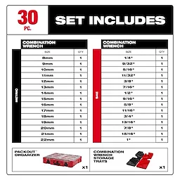 30pc Metric & SAE Combination Wrench Set with PACKOUT™ Organizer