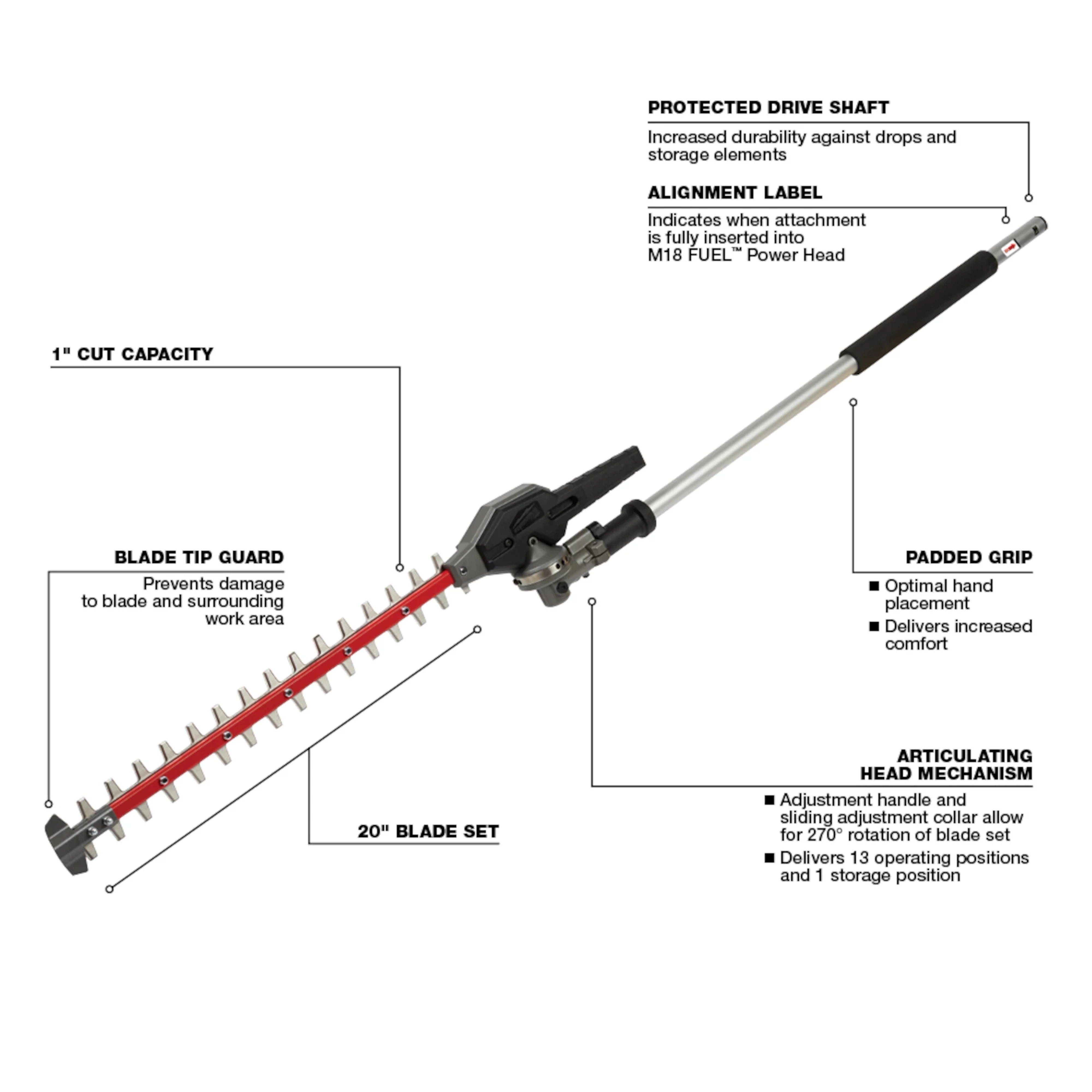 M18 FUEL™ QUIK-LOK™ Articulating Hedge Trimmer Attachment