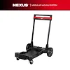 The NEXUS™ Premium Wet/Dry Vacuum Cart is a sturdy black cart with a handle, two large rear wheels, and two smaller front casters. The cart is designed to hold a vacuum system, providing mobility for wet and dry cleaning tasks.