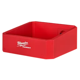 Red PACKOUT Compact Shelf by Milwaukee with a rectangular design and the brand logo on the front.