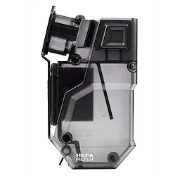 M18 FUEL HAMMERVAC Dedicated Dust Extractor Dust Box, Filter, and Lid. Transparent casing with black accents, labeled "HEPA FILTER".