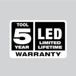 5 year tool warranty, LED limited lifetime warranty logo