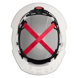 Image of the underside view of the Milwaukee BOLT White Full Brim Vented Hard Hat w/4pt Ratcheting Suspension (USA) - Type 1, Class C