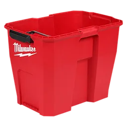 The Milwaukee 12 Gallon Wet/Dry Vacuum Tank is a large, red, rectangular plastic container with a black handle and the Milwaukee logo on the side.