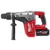 The M18 FUEL™ 1-9/16" SDS Max Rotary Hammer features a red and black design with a side handle and a black M18 REDLITHIUM battery pack.