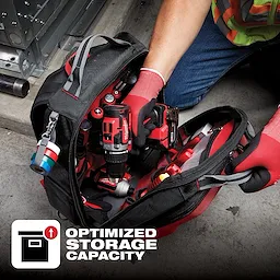 App%20Shot%20Overlay tool bag highlighting optimized storage capacity, shown with various red and black power tools and accessories.