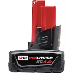 M12 REDLITHIUM XC 4.0 Extended Capacity Battery Pack, featuring a black and red design, suitable for M12 power tools.