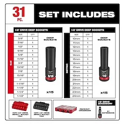 SHOCKWAVE Impact Duty 1/2 in. Drive Metric and SAE Deep Well Impact PACKOUT Socket Set 31 Piece