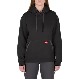The image displays the Women's FREEFLEX™ Pullover Hoodie in black. The hoodie has a relaxed fit with a front pocket and drawstring hood, designed for comfort and style. The material appears soft and flexible, suitable for casual and athletic wear.