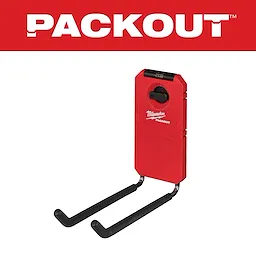 Red PACKOUT 9” Straight Hook with a black rubber-coated hook, designed for wall mounting and organizing tools or equipment.