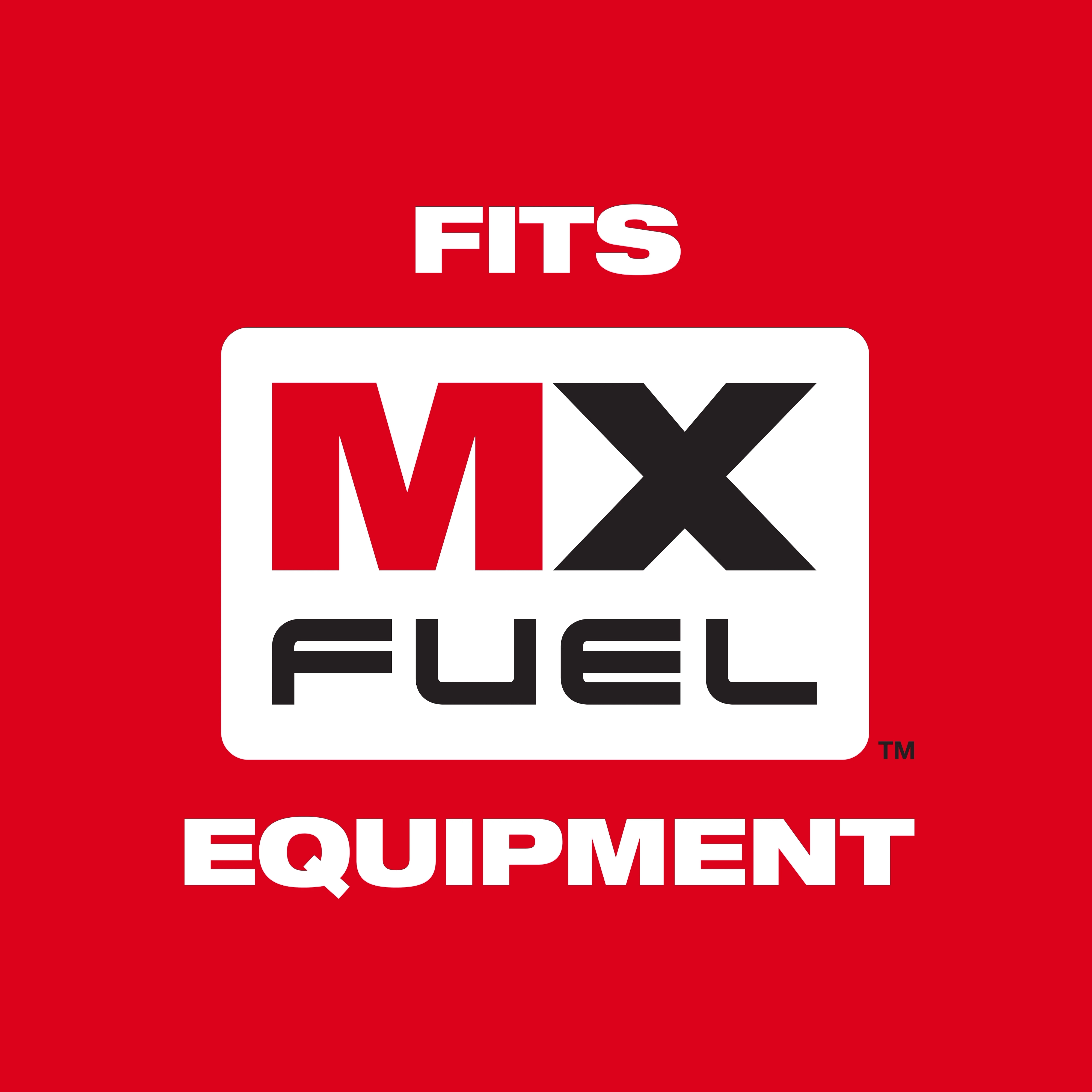 The image displays a graphic with the text "Fits MX Fuel Equipment" on a red background, indicating compatibility with MX Fuel brand equipment.