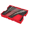Image of a 15PC SAE Ratcheting Combination Wrench Set with Tray for PACKOUT™ Drawers. The set features 15 wrenches neatly arranged in a black tray with a red border, designed to fit PACKOUT™ storage drawers.