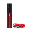 The Milwaukee® Rechargeable 500L Everyday Carry Flashlight w/ Magnet features a black and red design with a power button on top. It includes a long red USB charging cable for convenience.