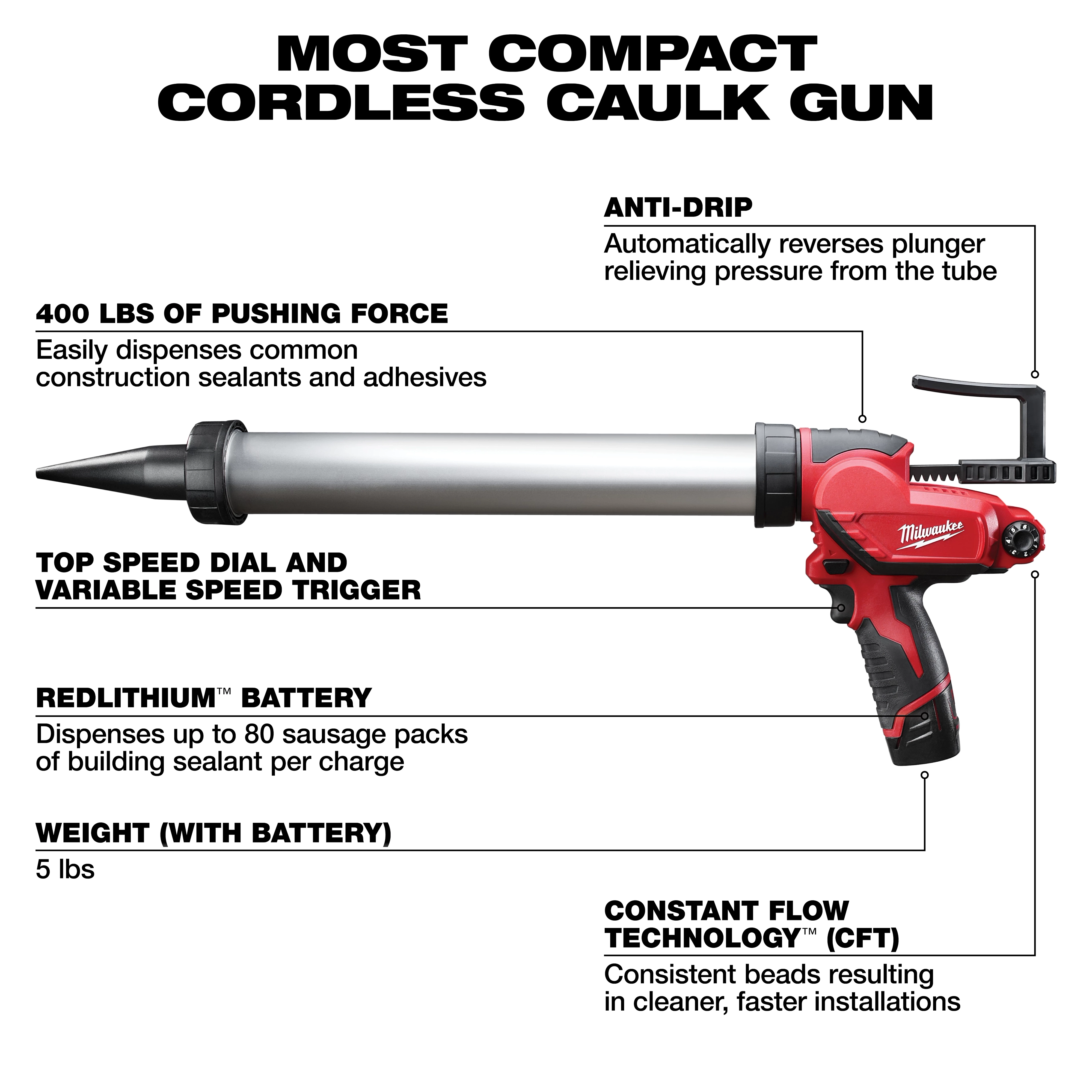 M12 12-Volt Lithium-ion Cordless 20 oz. Aluminum Barrel Caulk and Adhesive Gun Kit with(1) 1.5Ah Battery & Charger