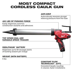 M12 12-Volt Lithium-ion Cordless 20 oz. Aluminum Barrel Caulk and Adhesive Gun Kit with(1) 1.5Ah Battery & Charger