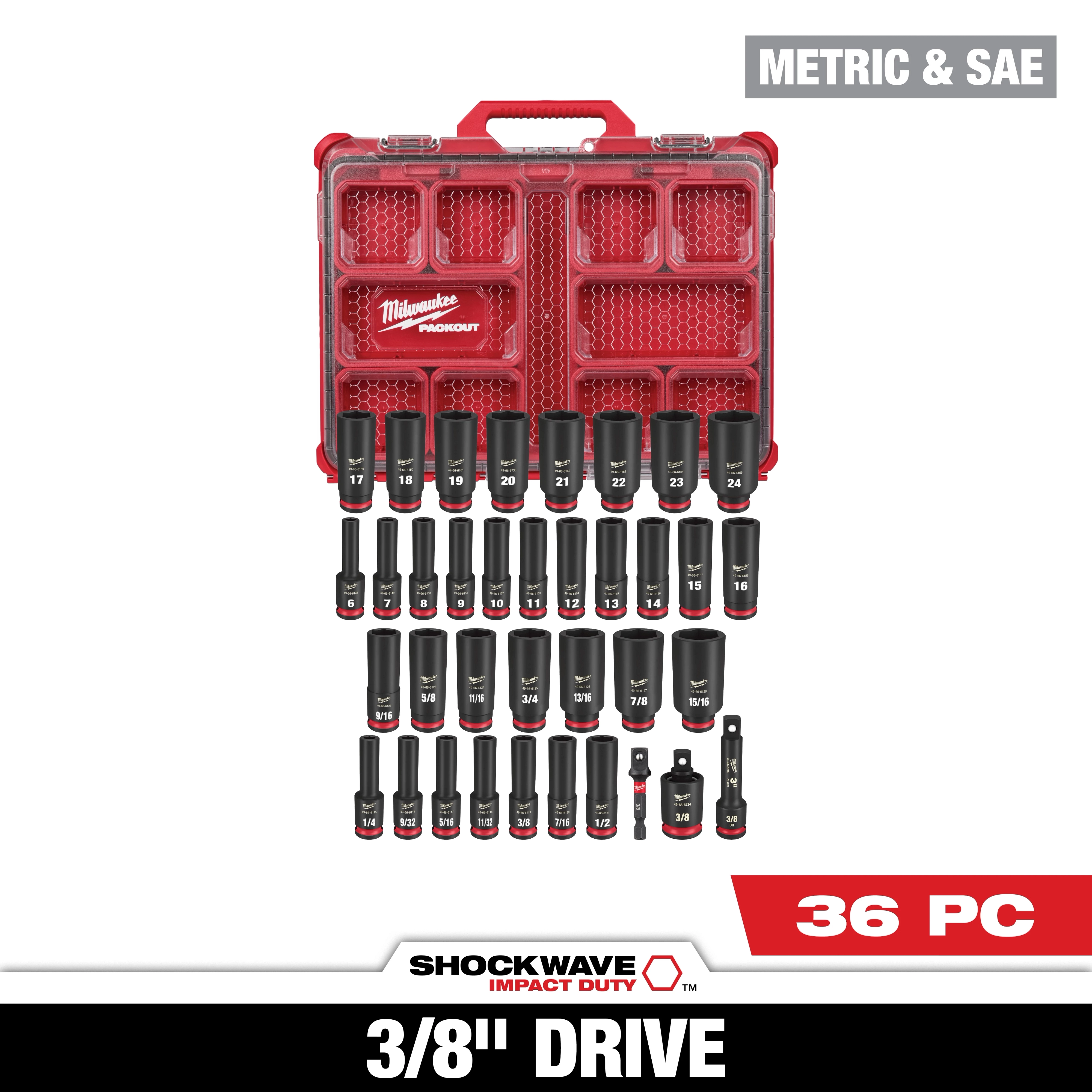 SHOCKWAVE Impact Duty 3/8 in. Drive Metric and SAE Deep Well Impact PACKOUT Socket Set  36 Piece