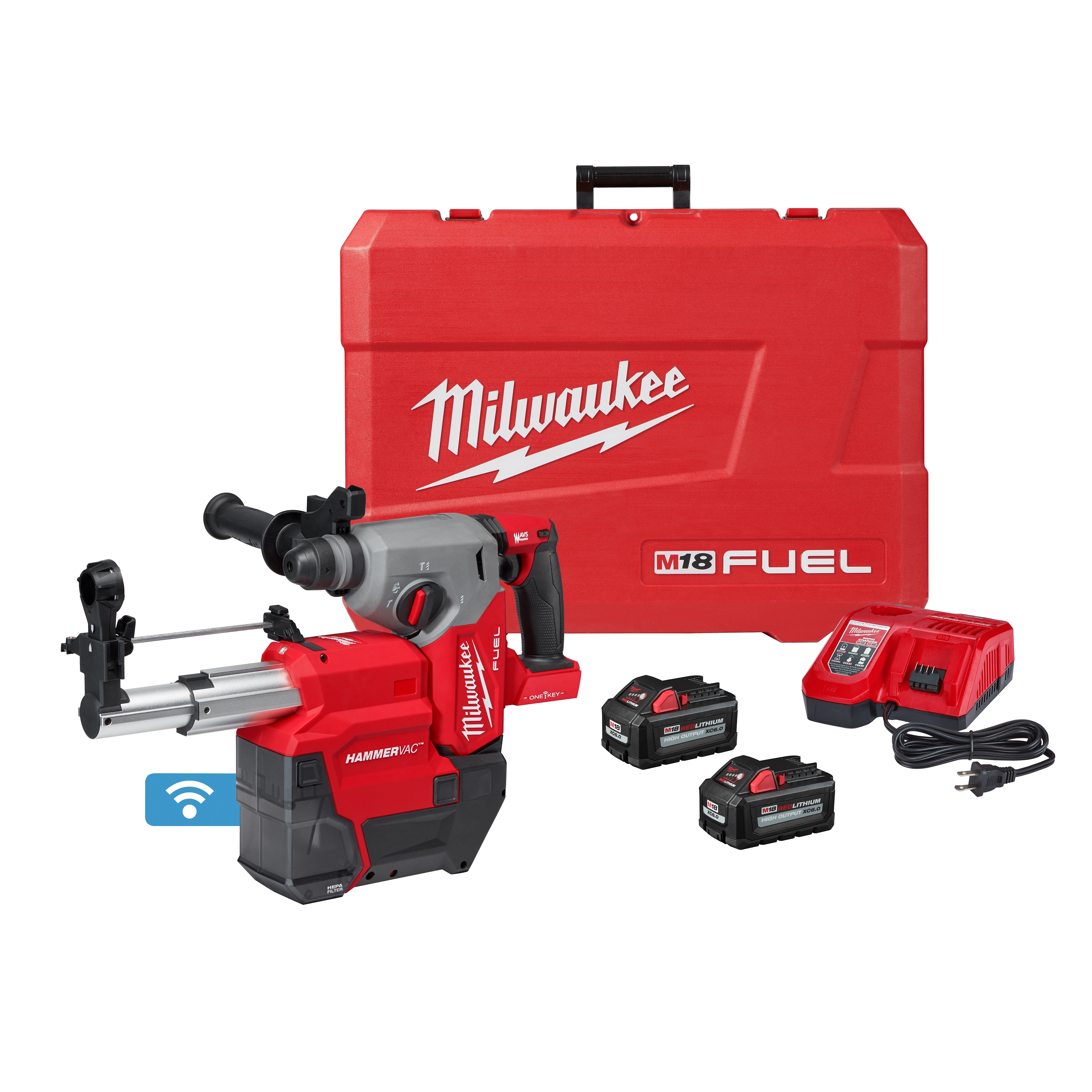 The Milwaukee M18 FUEL™ 1" SDS Plus Rotary Hammer with ONE-KEY™ Dust Extractor Kit