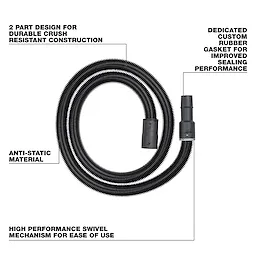 1-7/8" x 9' Flexible Hose features durable crush-resistant construction, anti-static material, and a high-performance swivel mechanism. The hose includes a custom rubber gasket for improved sealing performance.