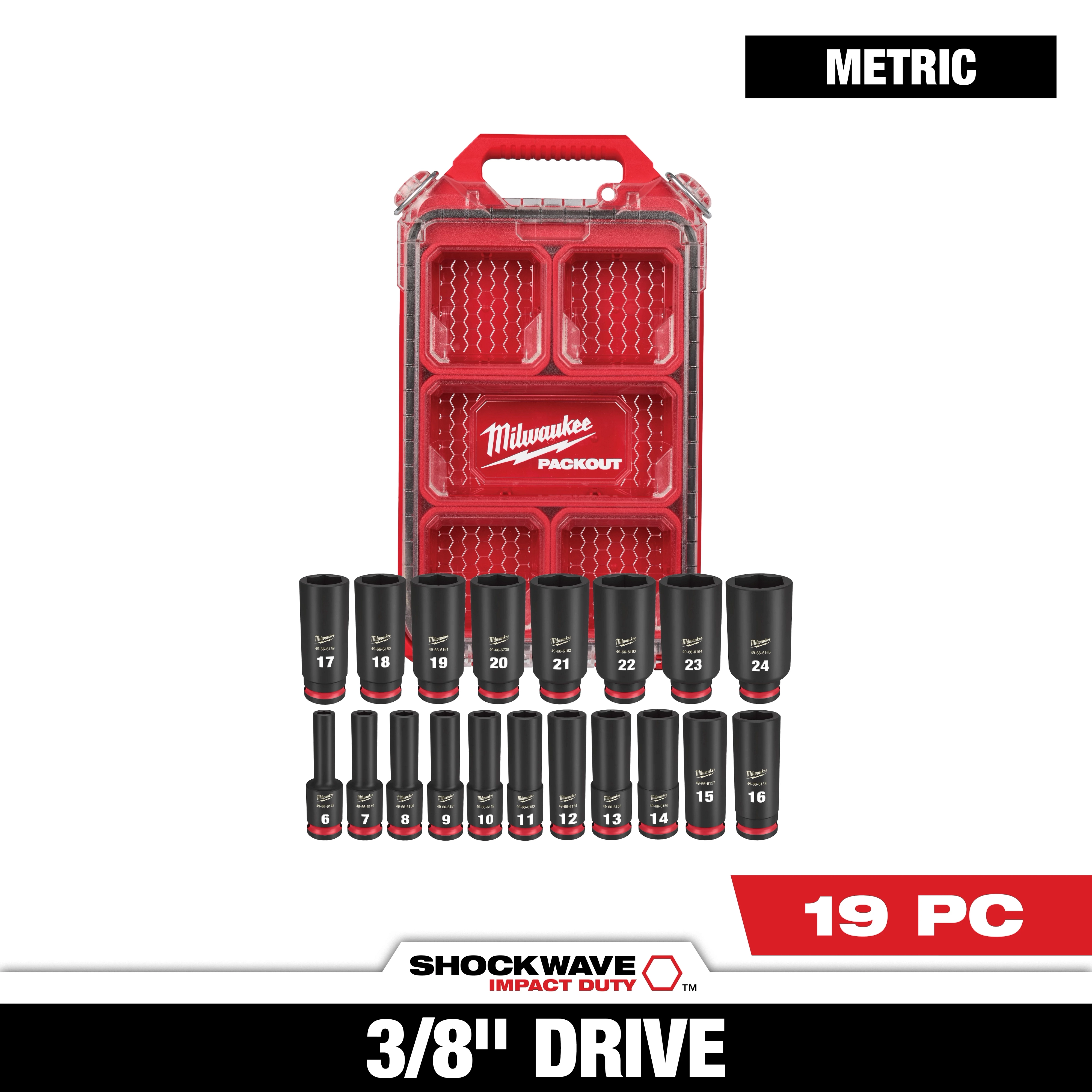 SHOCKWAVE Impact Duty 3/8 in. Drive Metric Deep Well Impact PACKOUT Socket Set  19 Piece