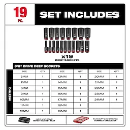 SHOCKWAVE Impact Duty 3/8 in. Drive Metric Deep Well Impact PACKOUT Socket Set 19 Piece