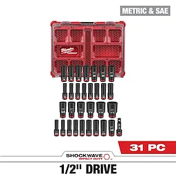 SHOCKWAVE Impact Duty 1/2 in. Drive Metric and SAE Deep Well Impact PACKOUT Socket Set  31 Piece