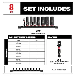 8PC SHOCKWAVE Impact Duty™  3/8" Drive Metric Deep 6 Point Socket Set

Image for Ecomm Use